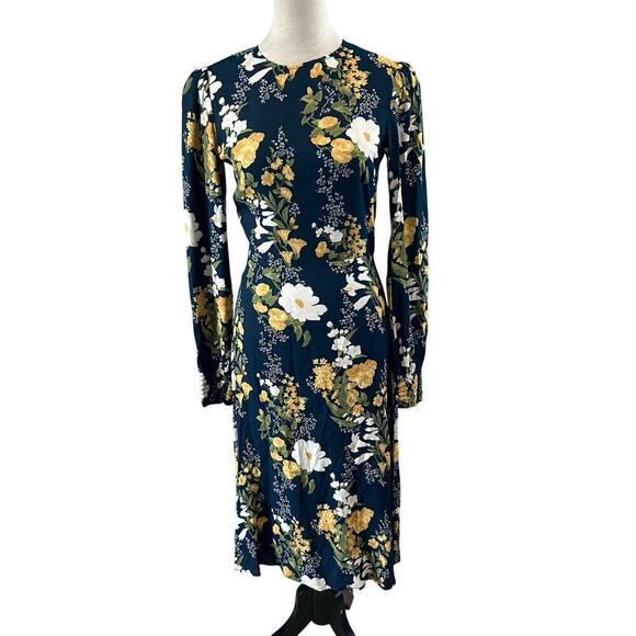 Reformation Kellan Dress in Graciella Yellow Blue Floral Midi Casual Size 2 - Picture 2 of 7